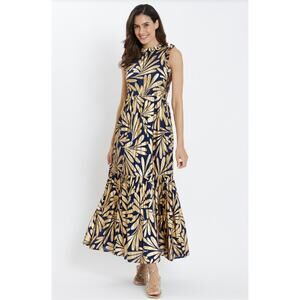 JUDE CONNALLY CONSTANCE DRESS‎ ORNAMENTAL LEAF NAVY GOLD NWT